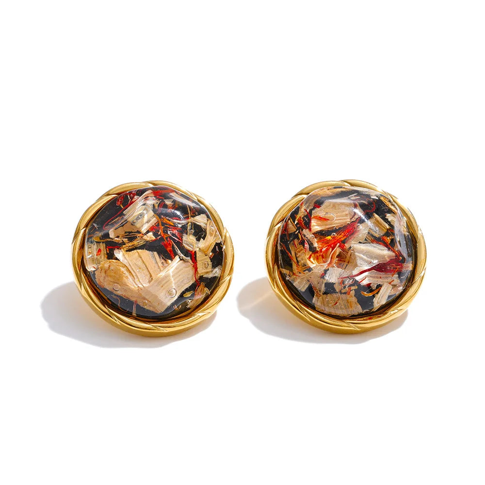 Round Resin Gold Stud Earrings – Waterproof 18K Gold Plated Earrings | Ezra Gems
