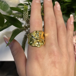 Hammered Texture Wide Open Ring – Waterproof 18K Gold Plated Ring | Ezra Gems