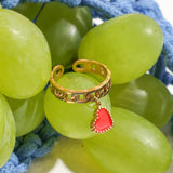 Heart Chain Ring - Pink & Red - Rings