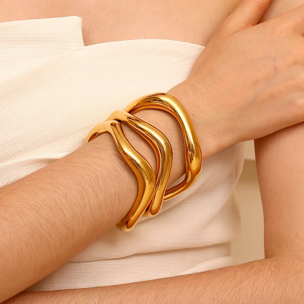Liquid Wave Open Cuff Bracelet – Waterproof 18K Gold Plated Bracelet | Ezra Gems