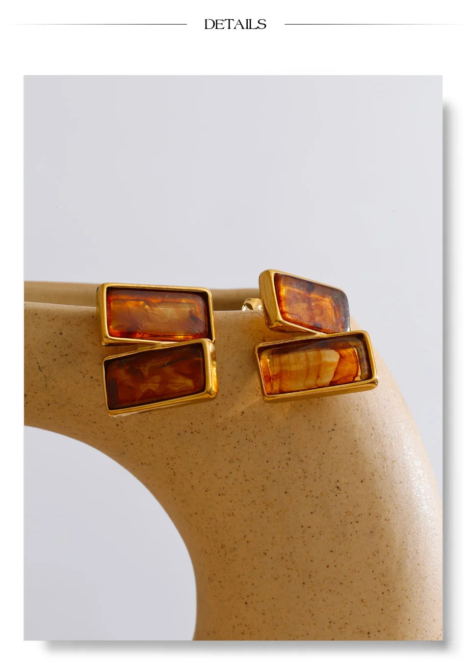 Acrylic Rectangle Stud Earrings – Waterproof 18K Gold Plated Earrings | Ezra Gems