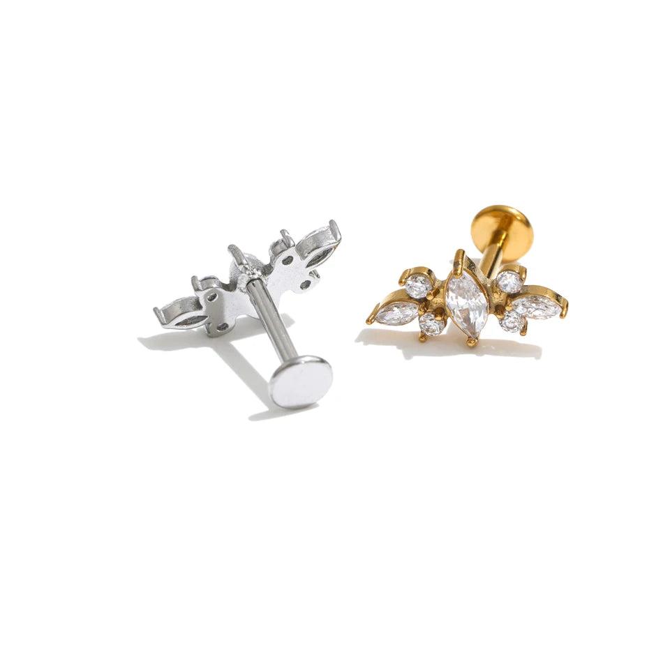 Shiny Cubic Zirconia Flat Back Earring – Waterproof 18K Gold Plated Earring | Ezra Gems