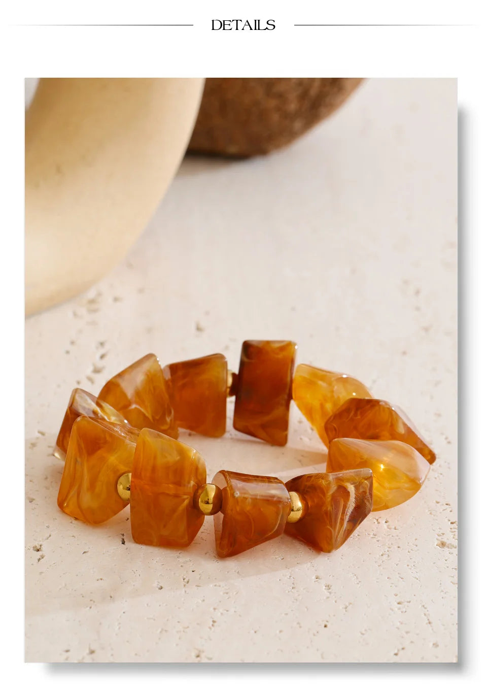 Amber Resin Geometric Bead Chain Bracelet – Waterproof 18K Gold Plated Bracelet | Ezra Gems