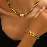 Double D Chain Necklace & Bracelet Set