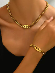 Double D Chain Necklace & Bracelet Set – Waterproof 18K Gold Plated Jewelry Set | Ezra Gems