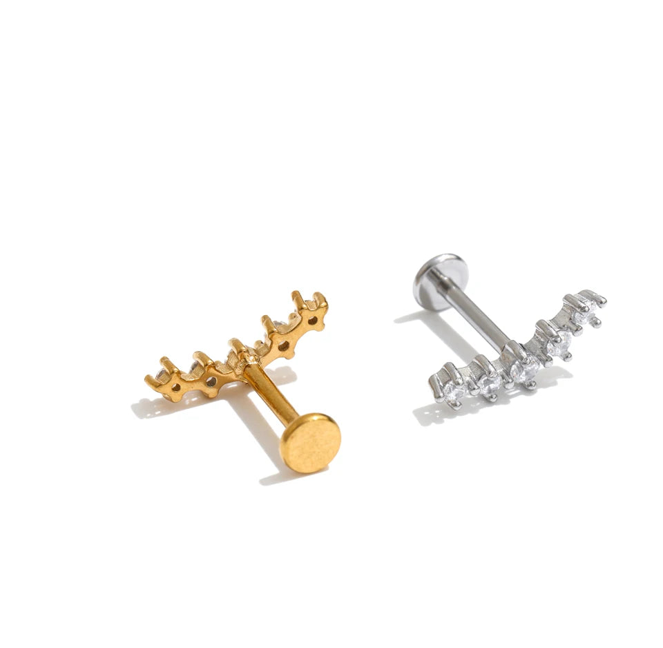 Zircon Helix Flat Back Cartilage Earring – Waterproof 18K Gold Plated Earring | Ezra Gems