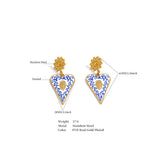 Blue Enamel Heart Drop Earrings