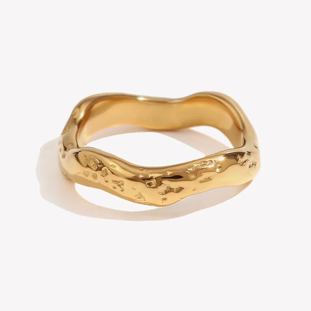 Wave Pattern Plain Band Ring – Waterproof 18K Gold Plated Ring | Ezra Gems