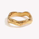Wave Pattern Plain Band Ring – Waterproof 18K Gold Plated Ring | Ezra Gems