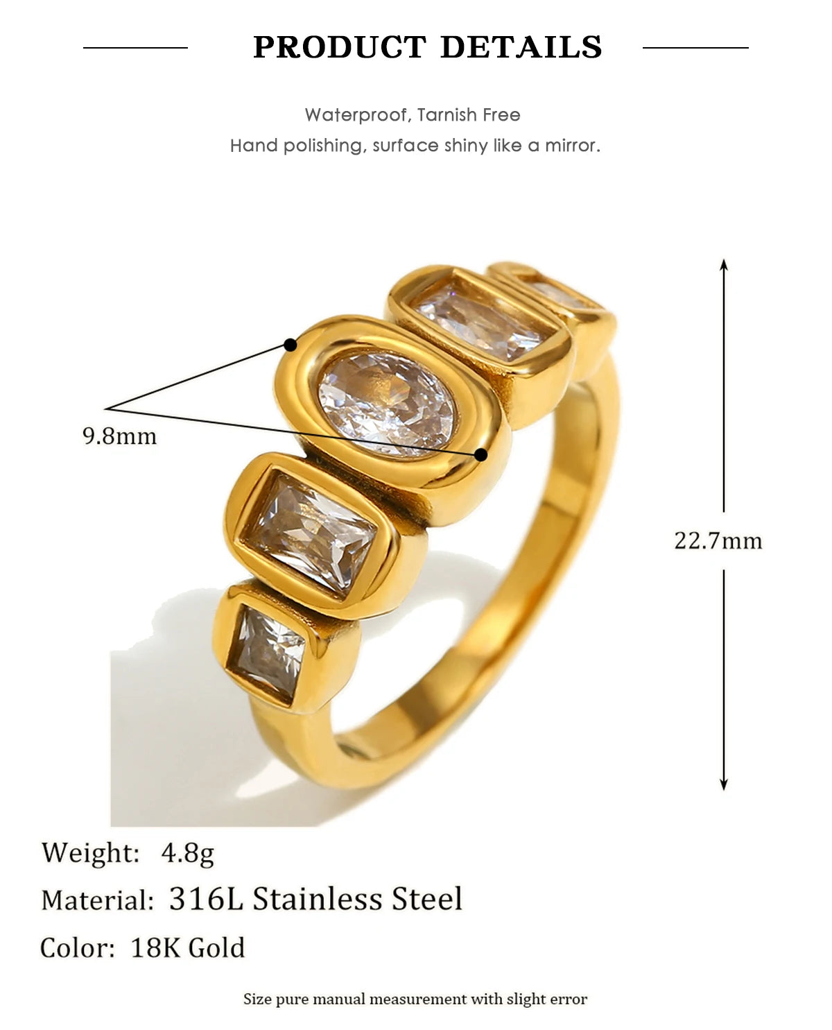 Geometric Clear Zircon Ring – Waterproof 18K Gold Plated Ring | Ezra Gems