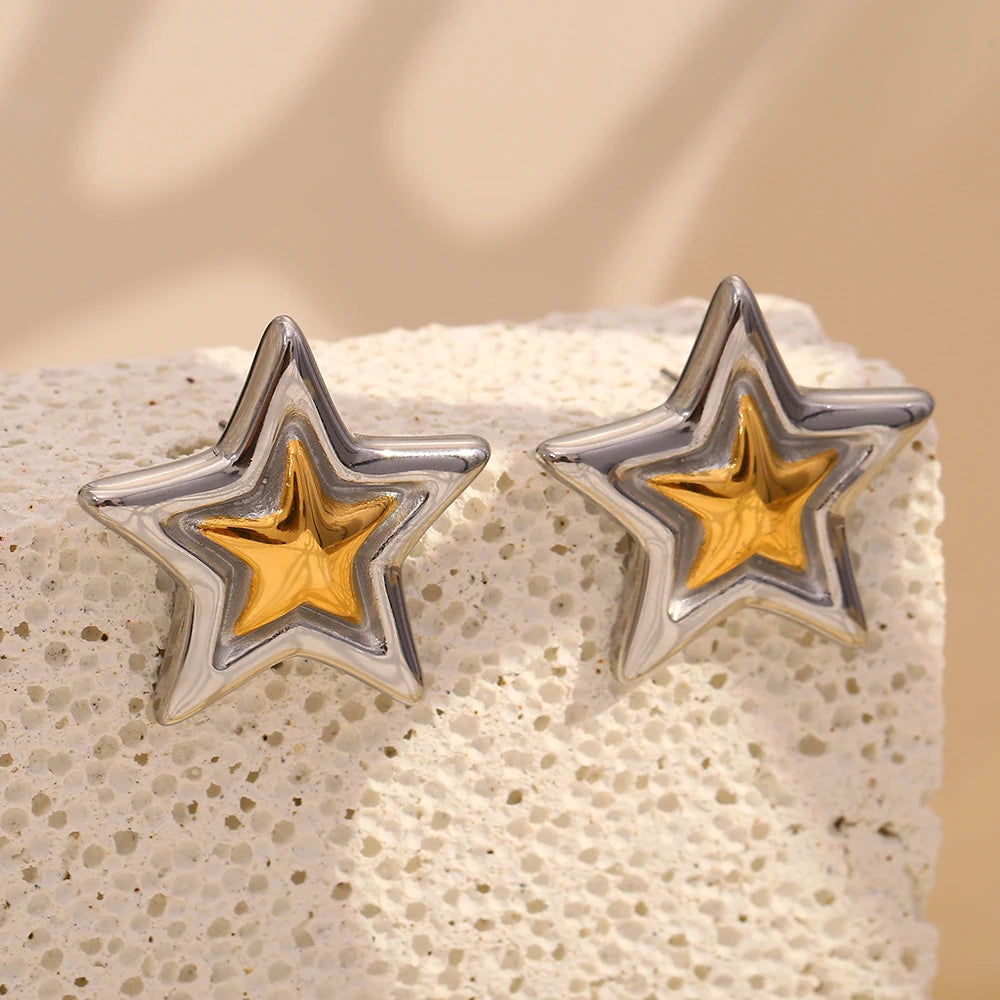 Double-Layer Pentagram Star Earrings – Waterproof 18K Gold Plated Earrings | Ezra Gems