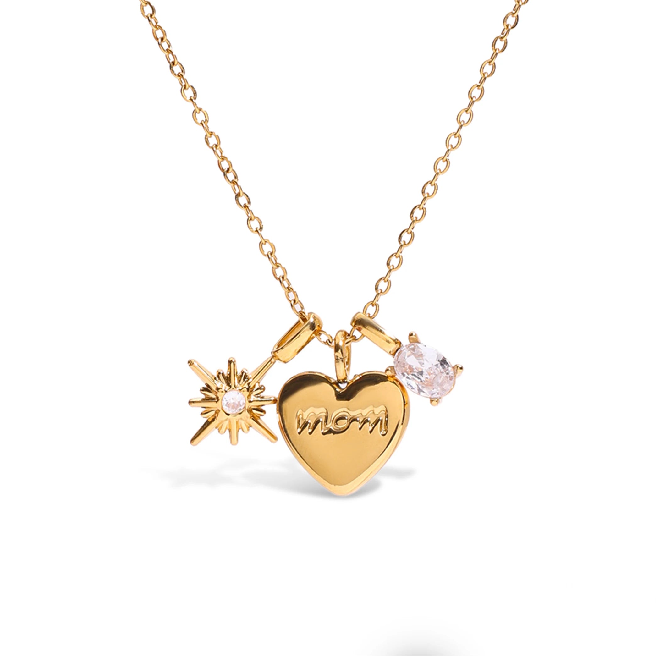 Heart Star Zircon Charm Necklace – Waterproof 18K Gold Plated Necklace | Ezra Gems
