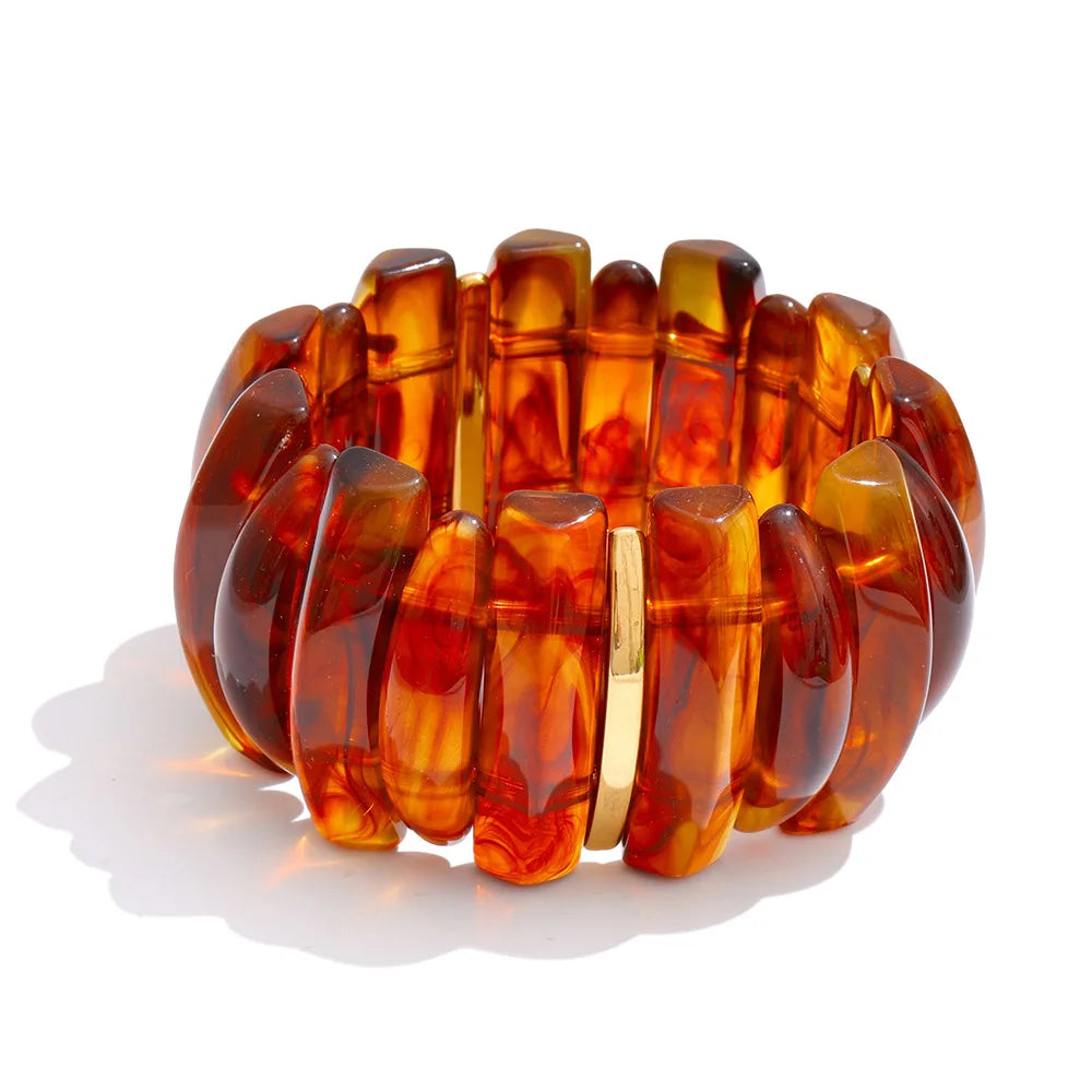 Wide Acrylic Resin Stretch Bangle – Waterproof 18K Gold Plated Bracelet | Ezra Gems