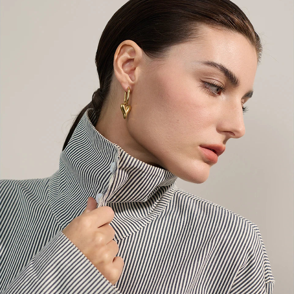 Gold Yhpup stainless steel heart-shaped hoop drop earrings