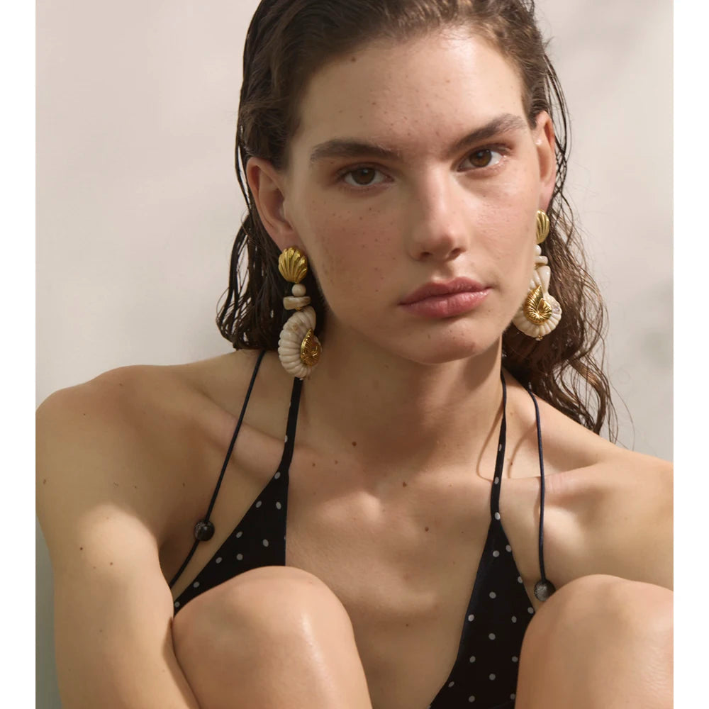 Ocean Resin Shell Conch Drop Earrings – Waterproof 18K Gold Plated Earrings | Ezra Gems