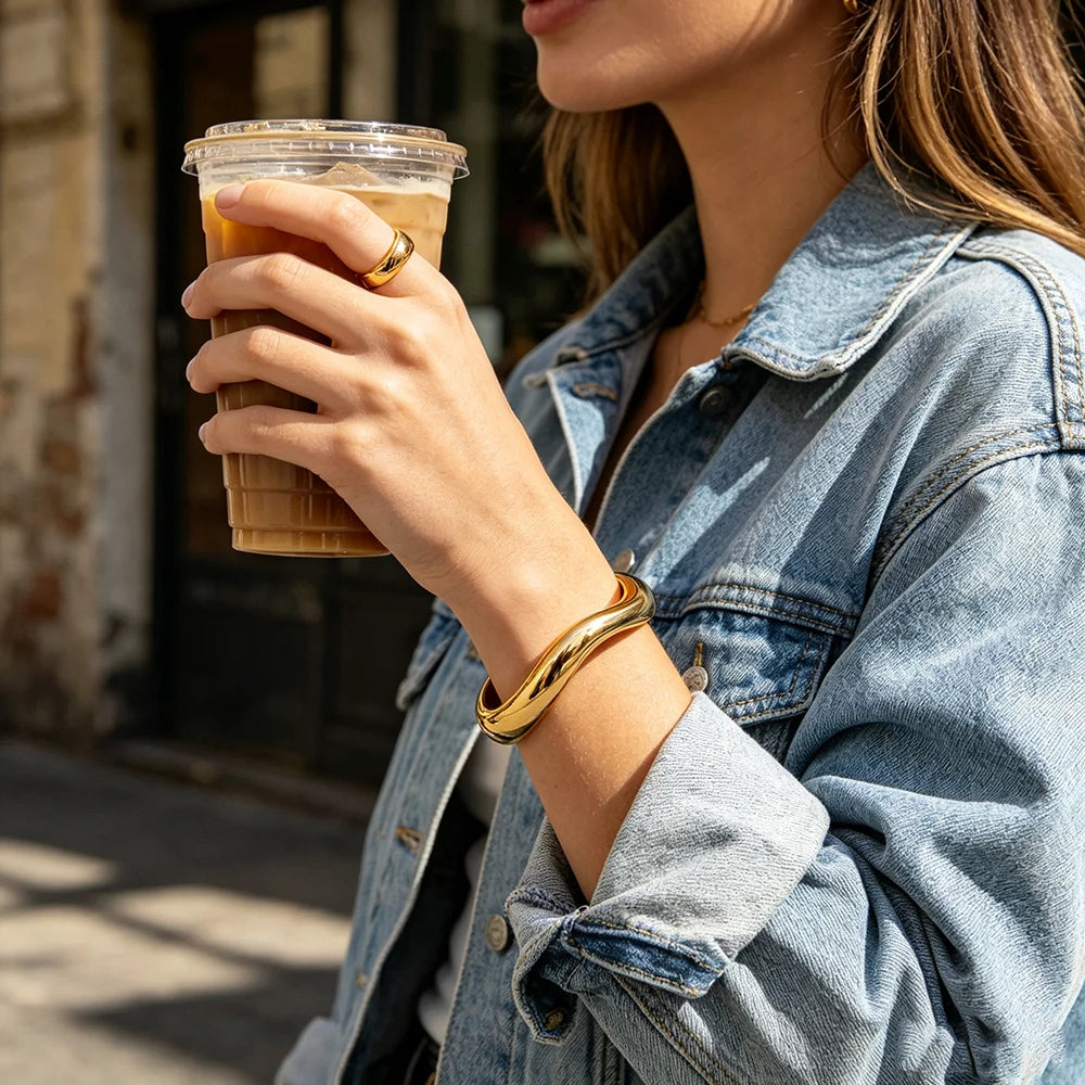 Liquid Wave Open Cuff Bracelet – Waterproof 18K Gold Plated Bracelet | Ezra Gems