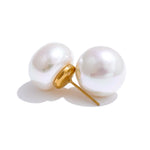 Simulated Pearl Round Stud Earrings – Waterproof 18K Gold Plated Earrings | Ezra Gems