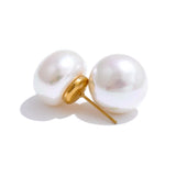 Simulated Pearl Round Stud Earrings – Waterproof 18K Gold Plated Earrings | Ezra Gems