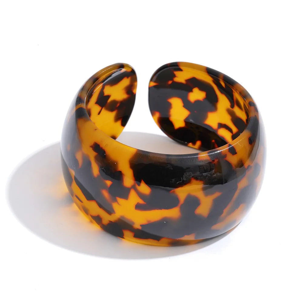 Leopard Print Resin Cuff Bracelet – Waterproof 18K Gold Plated Bracelet | Ezra Gems