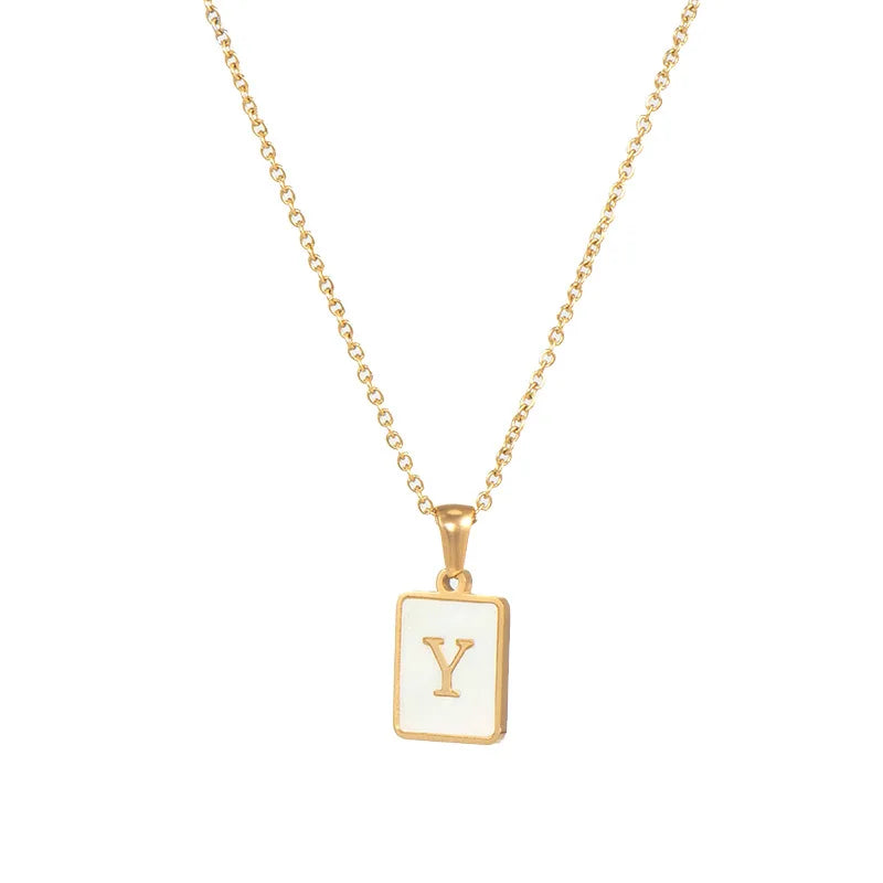 Mother of Pearl Initial Necklace – Waterproof 18K Gold Plated Necklace | Ezra Gems