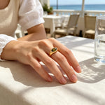 Horse Eye Zircon Signet Ring – Waterproof 18K Gold Plated Ring | Ezra Gems