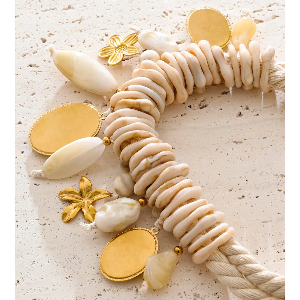 Braided Rope Resin Portrait Charm Necklace – Waterproof 18K Gold Plated Necklace | Ezra Gems