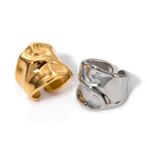 Hammered Texture Wide Open Ring – Waterproof 18K Gold Plated Ring | Ezra Gems