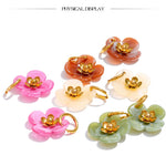 Resin Flower Drop Hoop Earrings – Waterproof 18K Gold Plated Earrings | Ezra Gems