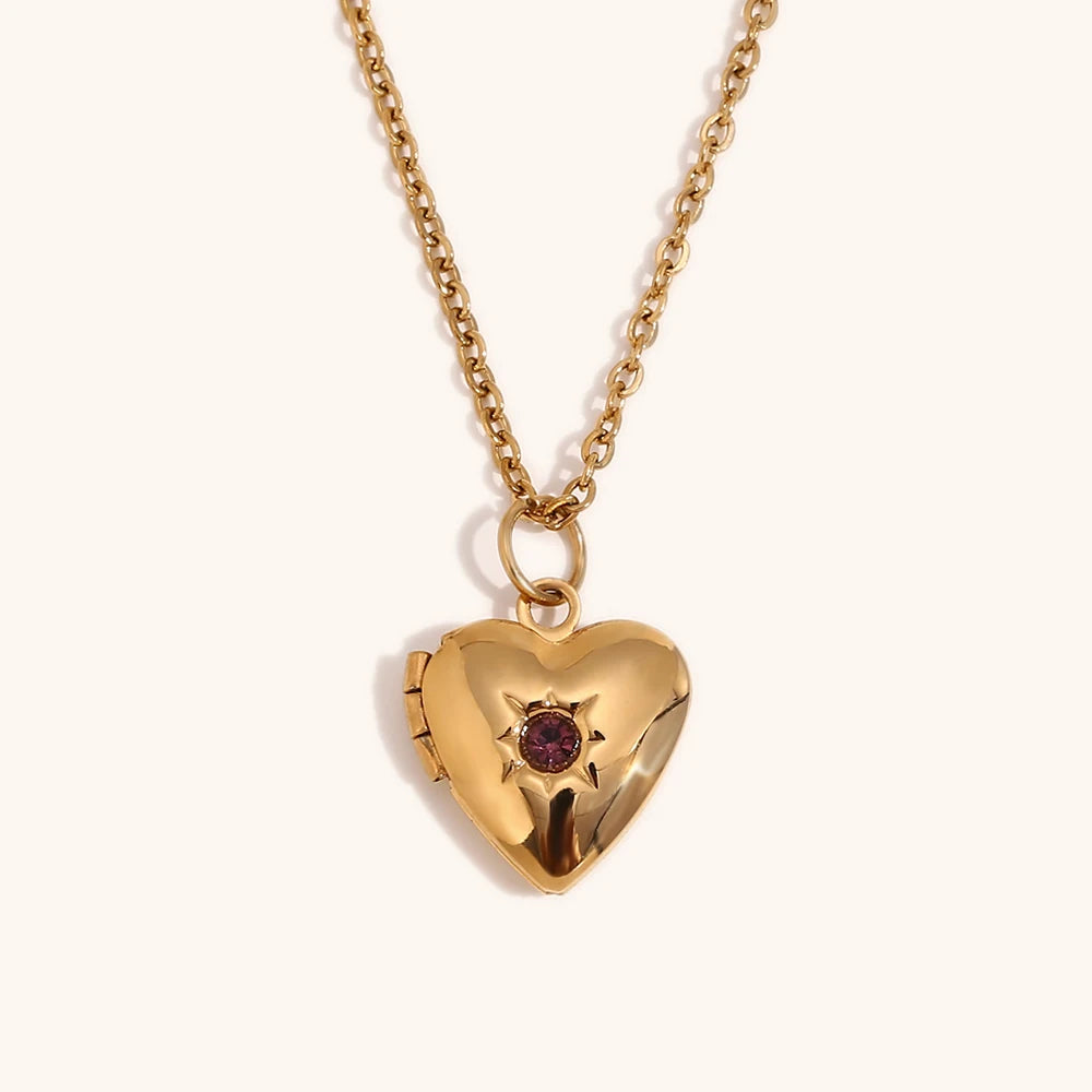 Birthstone Box Pendant Necklace – Waterproof 18K Gold Plated Necklace | Ezra Gems