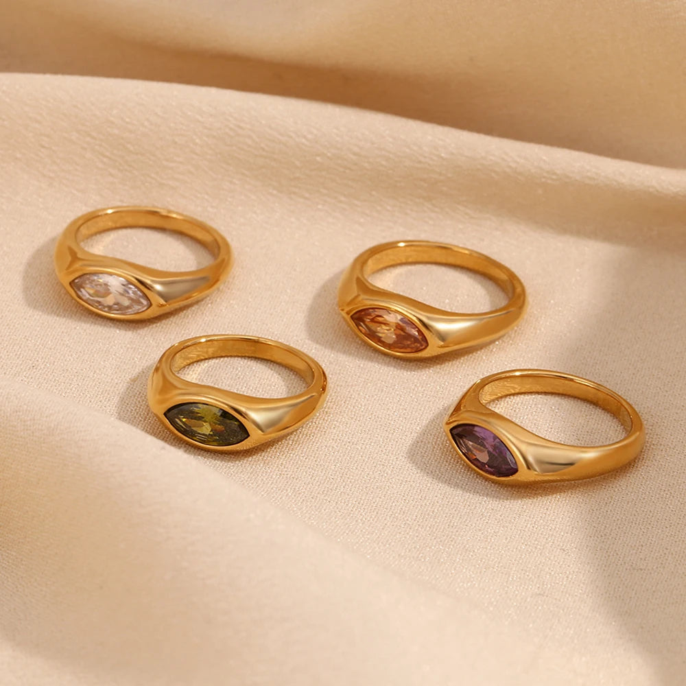 Horse Eye Zircon Signet Ring – Waterproof 18K Gold Plated Ring | Ezra Gems
