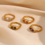 Horse Eye Zircon Signet Ring – Waterproof 18K Gold Plated Ring | Ezra Gems