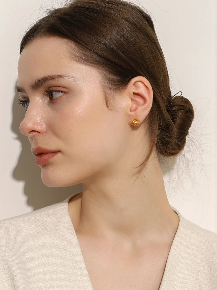 Mini Zircon Flower Stud Earrings – Waterproof 18K Gold Plated Earring | Ezra Gems
