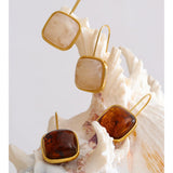 Amber Resin Square Drop Earrings – Waterproof 18K Gold Plated Earrings | Ezra Gems
