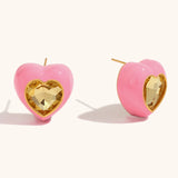 Heart Zircon Inlay Earrings – Waterproof 18K Gold Plated Earrings | Ezra Gems