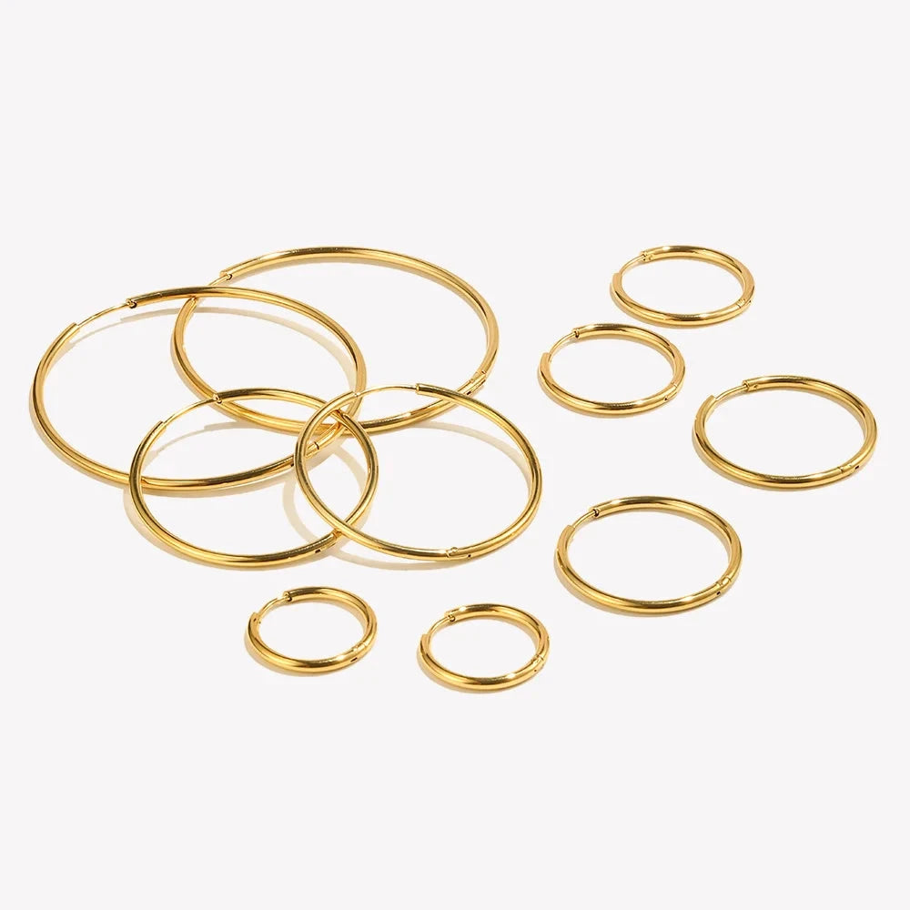 Minimalist Round Loop Hoop Earrings – Waterproof 18K Gold Plated Earring | Ezra Gems