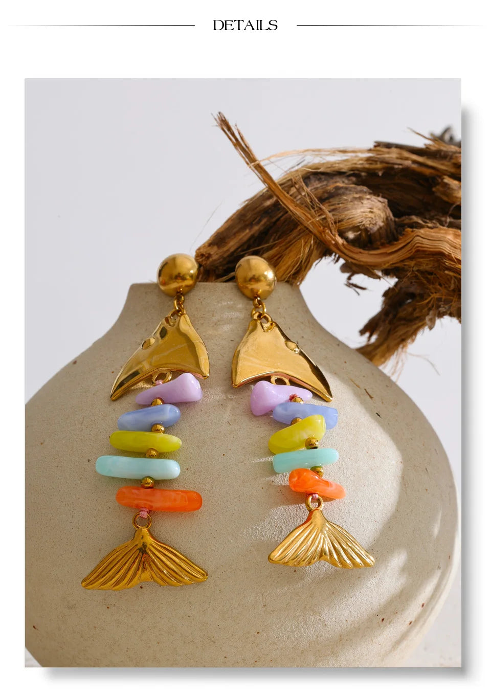Colorful Resin Fish Drop Earrings – Waterproof 18K Gold Plated Earrings | Ezra Gems