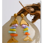 Colorful Resin Fish Drop Earrings – Waterproof 18K Gold Plated Earrings | Ezra Gems