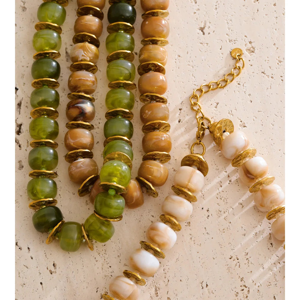 Resin Bead Spacer Chain Necklace – Waterproof 18K Gold Plated Necklace | Ezra Gems