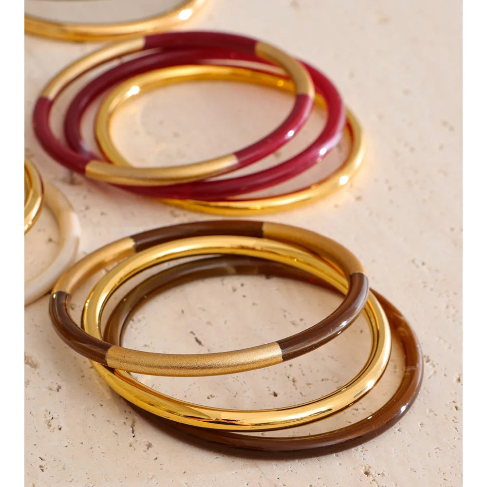3-Circle Resin Bangle Set – Waterproof 18K Gold Plated Bracelet | Ezra Gems