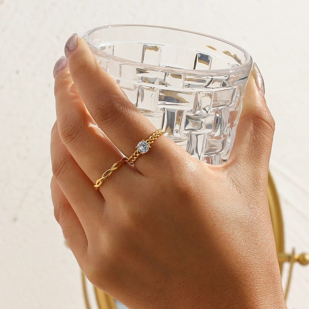 Braided Twist Thin Stacking Ring – Waterproof 18K Gold Plated Ring | Ezra Gems