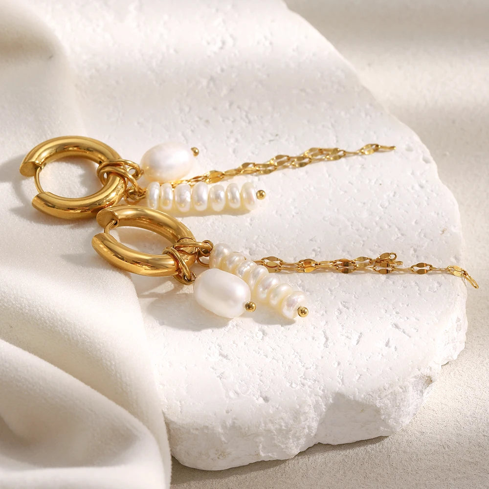 Freshwater Pearl Chain Tassel Earrings – Waterproof 18K Gold Plated Earrings | Ezra Gems