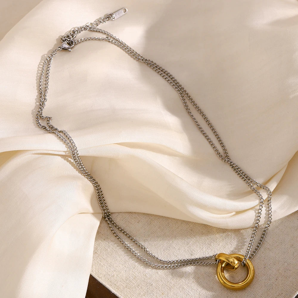 Two-Tone Double Chain Ring Necklace – Waterproof 18K Gold Plated Necklace | Ezra Gems