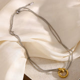 Two-Tone Double Chain Ring Necklace – Waterproof 18K Gold Plated Necklace | Ezra Gems