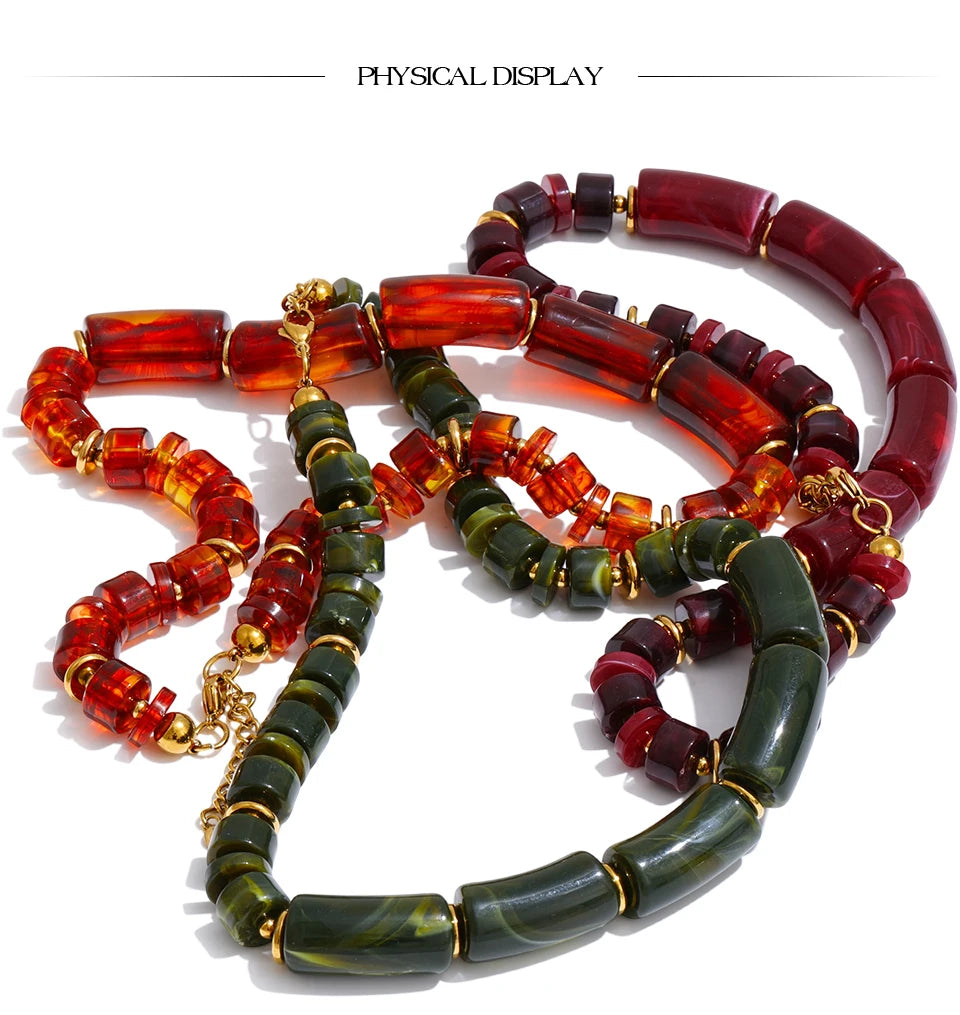 Amber Resin Bead Statement Necklace – Waterproof 18K Gold Plated Necklace | Ezra Gems