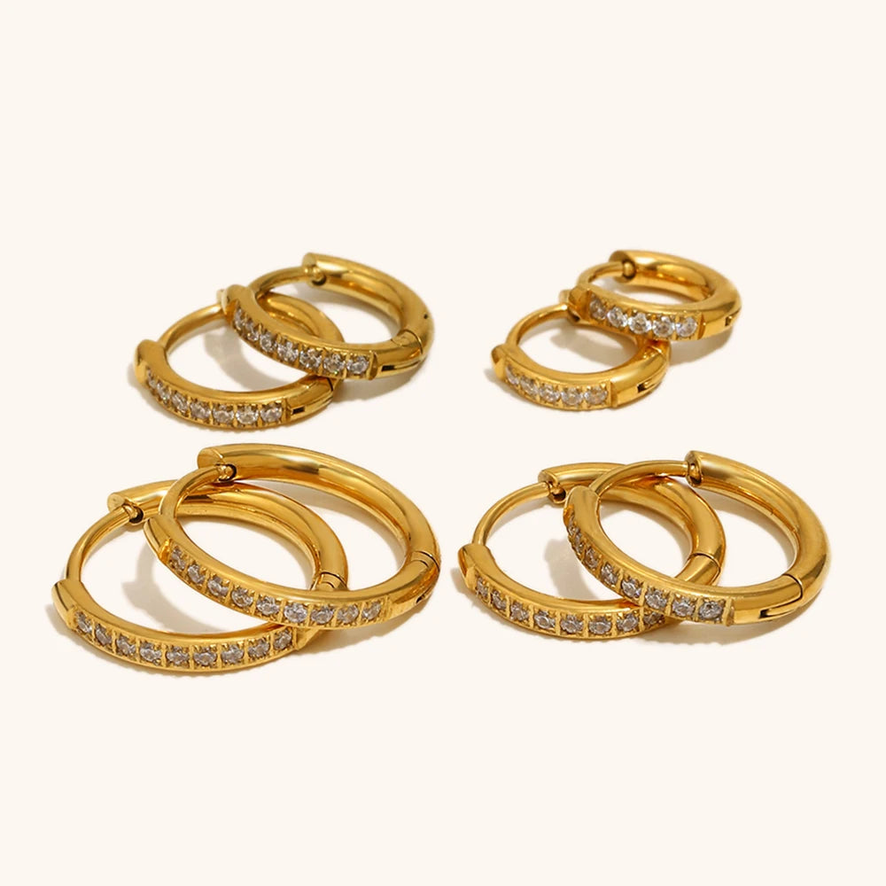 Rounded Edges Cubic Zirconia Hoop Earrings – Waterproof 18K Gold Plated Earrings | Ezra Gems