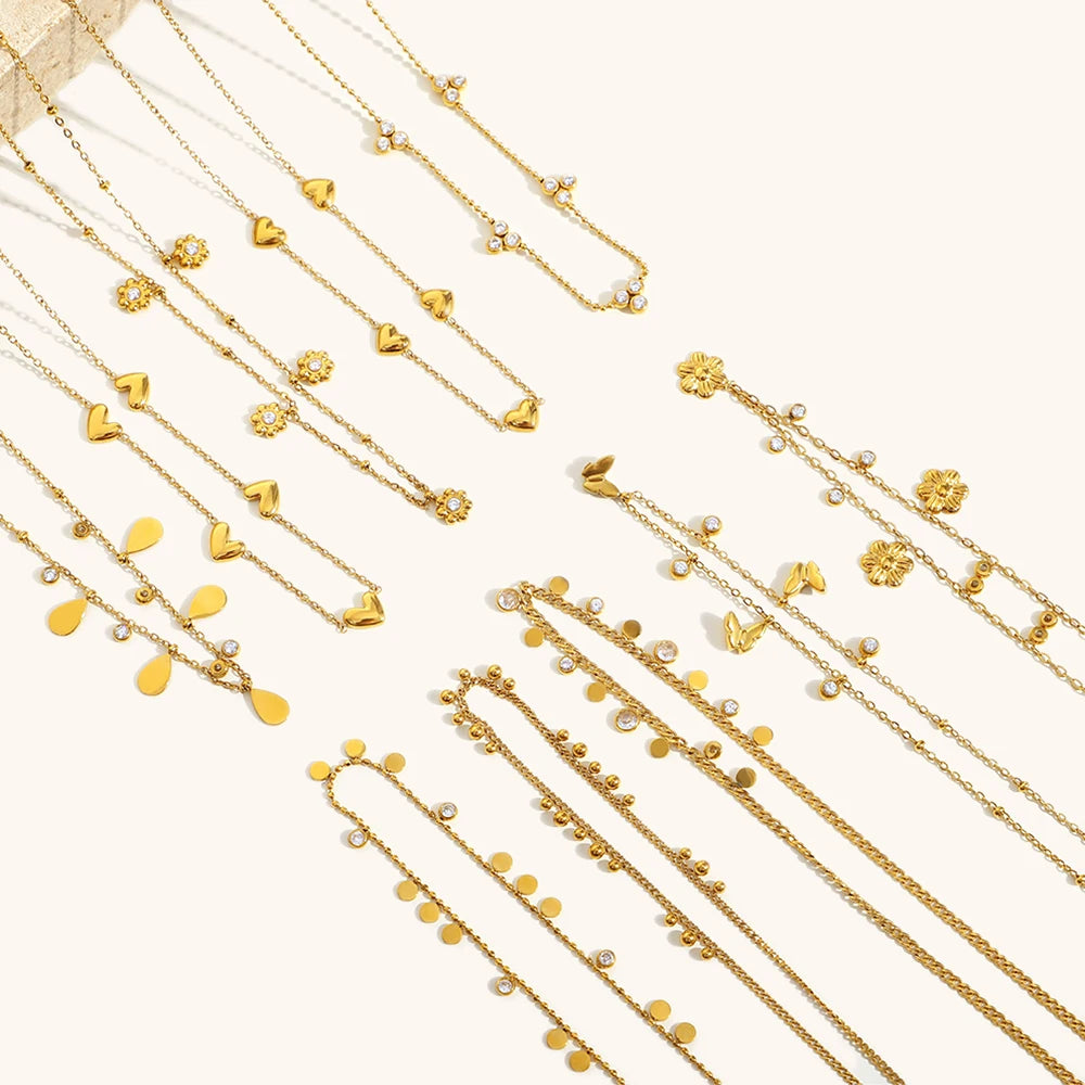 Zircon Butterfly Flower Pendant Necklace – Waterproof 18K Gold Plated Necklace | Ezra Gems