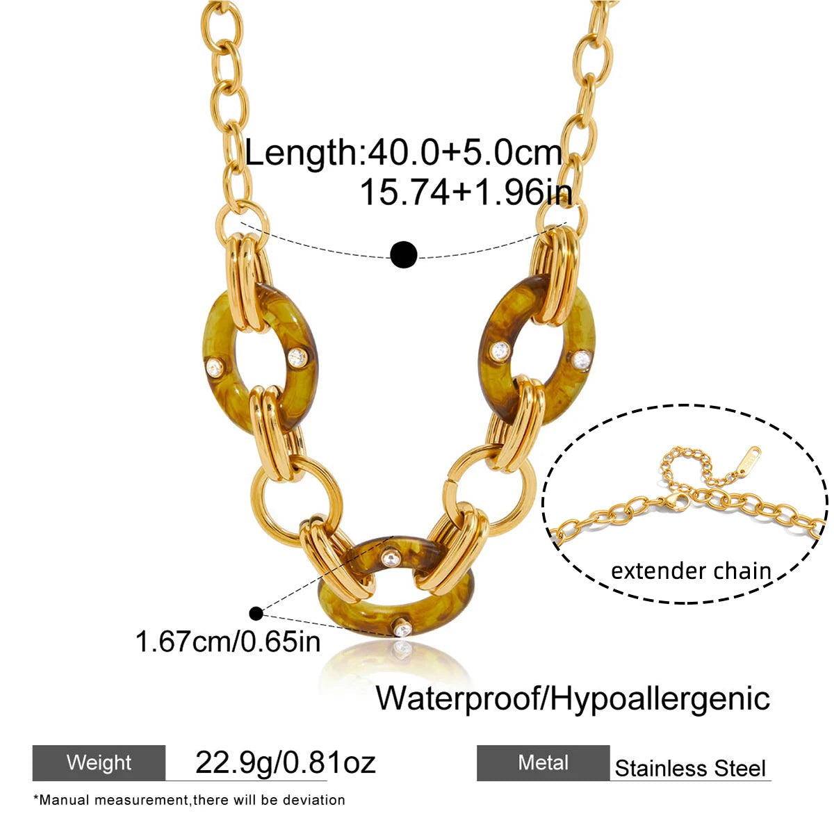 Vintage Resin Heart Pendant Necklace – Waterproof 18K Gold Plated Necklace | Ezra Gems