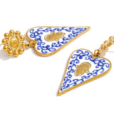 Blue Enamel Heart Drop Earrings
