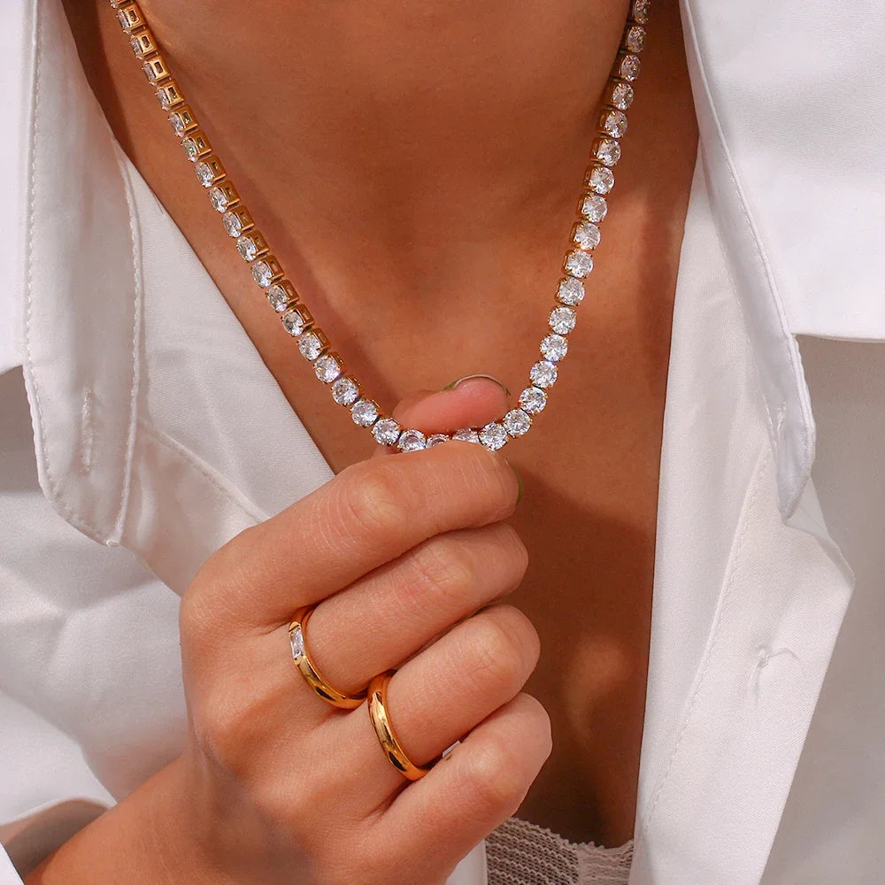AAA Zircon Tennis Jewelry – Waterproof 18K Gold Plated Necklace and Bracelet | Ezra Gems