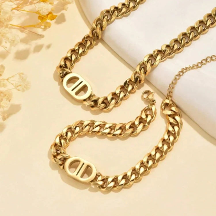 Double D Chain Necklace & Bracelet Set
